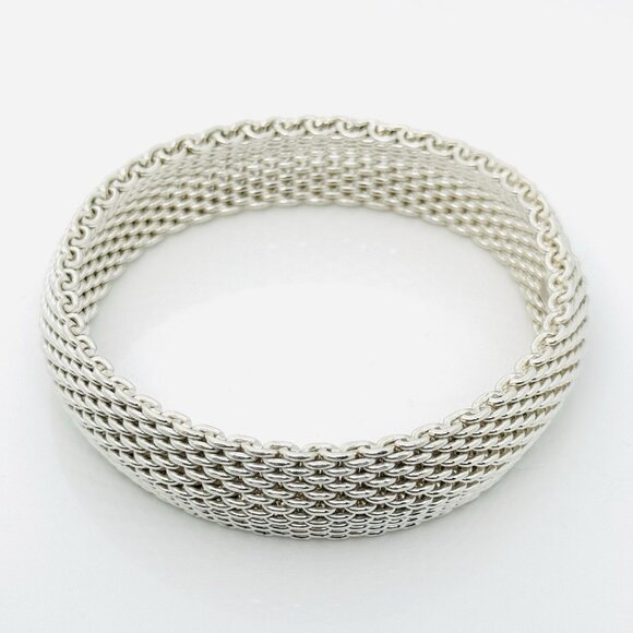8" Large Tiffany & Co Silver Somerset Mesh Weave Flexible Bangle Bracelet - Picture 3 of 6
